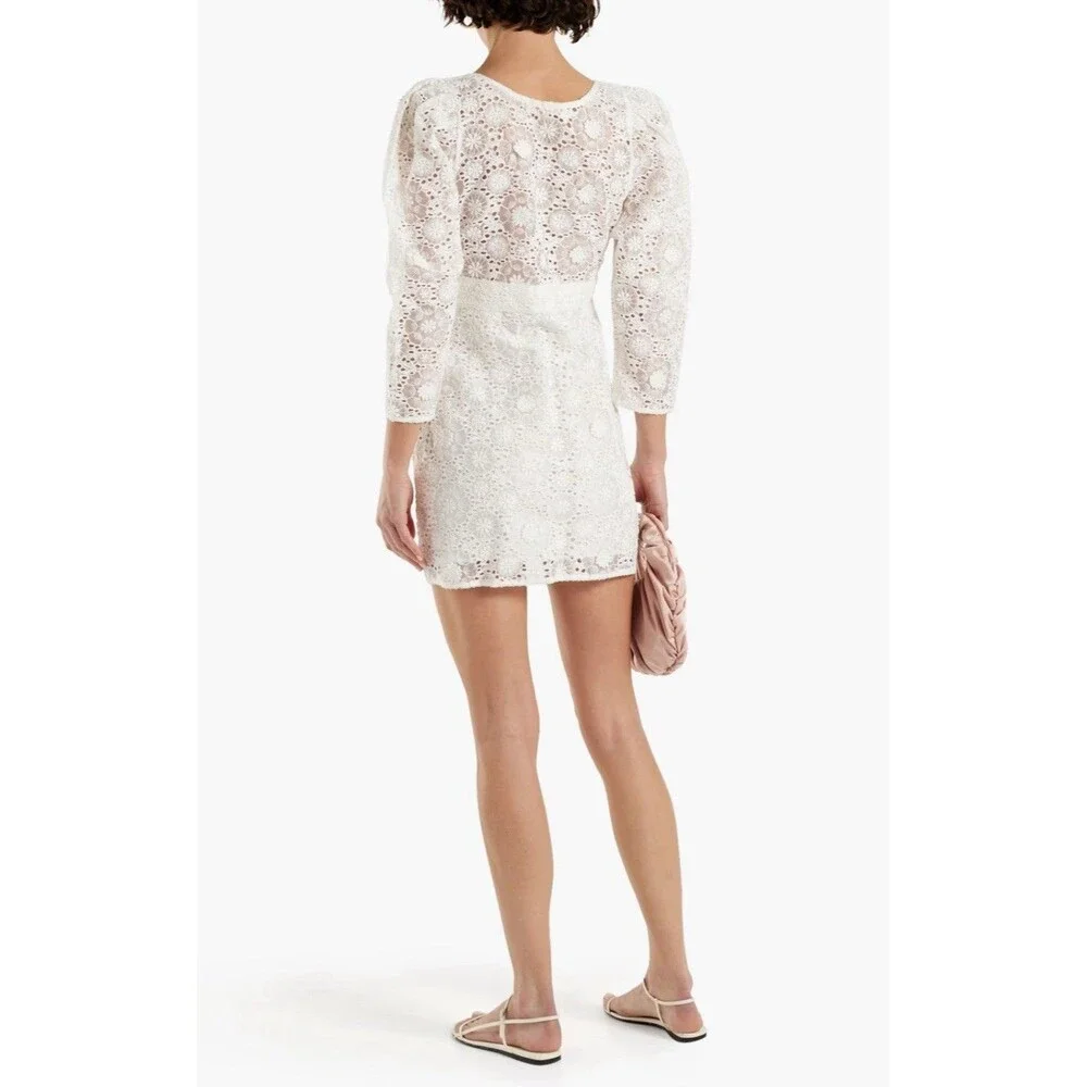LoveShackFancy Faye White Lace Puff Sleeve Mini Dress Size 6 NWT - Picture 5 of 11